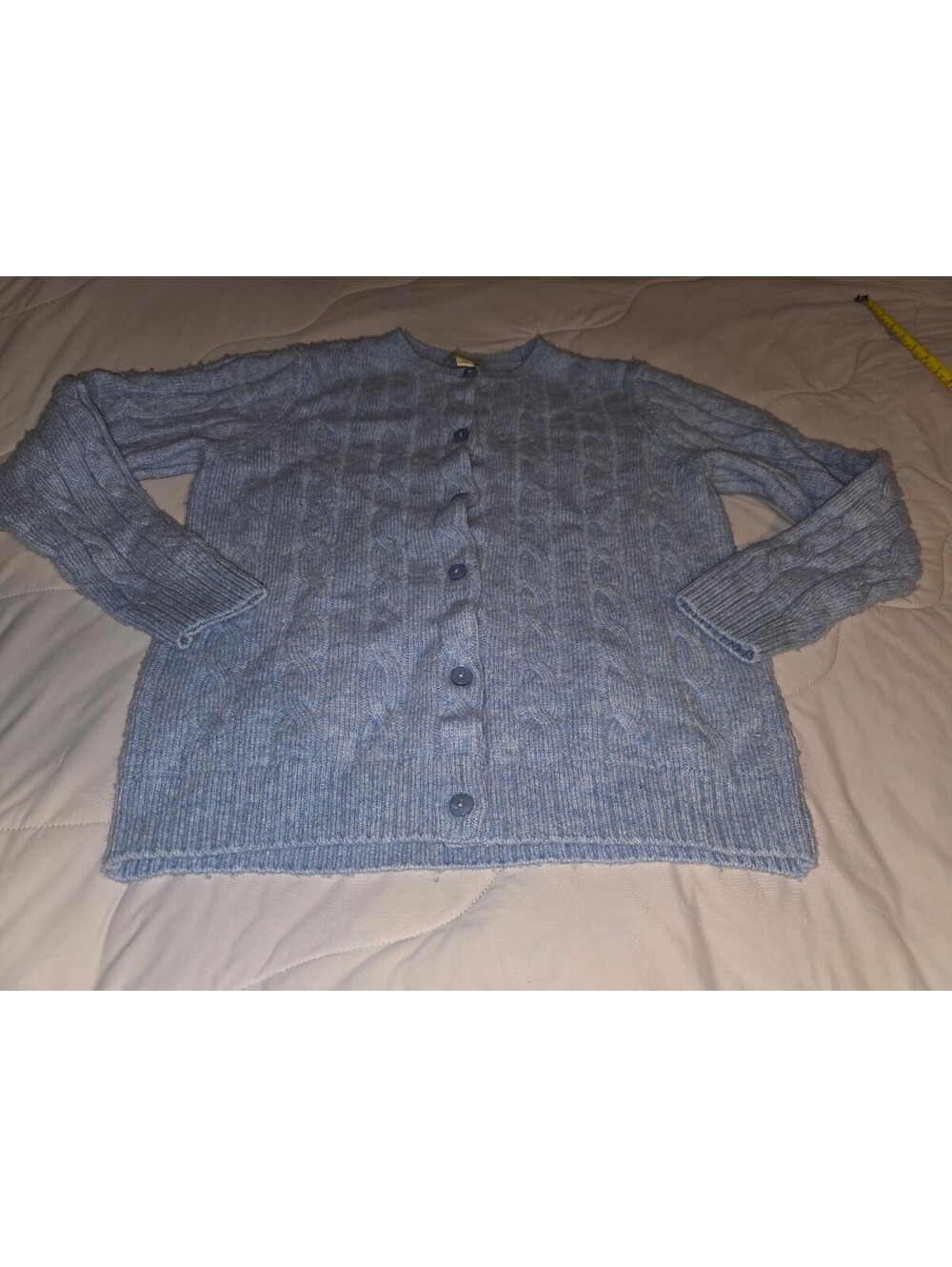 Appleseed's 100% Wool Cable Knit Cardigan Blue Womens M Cottage Academia Cabin